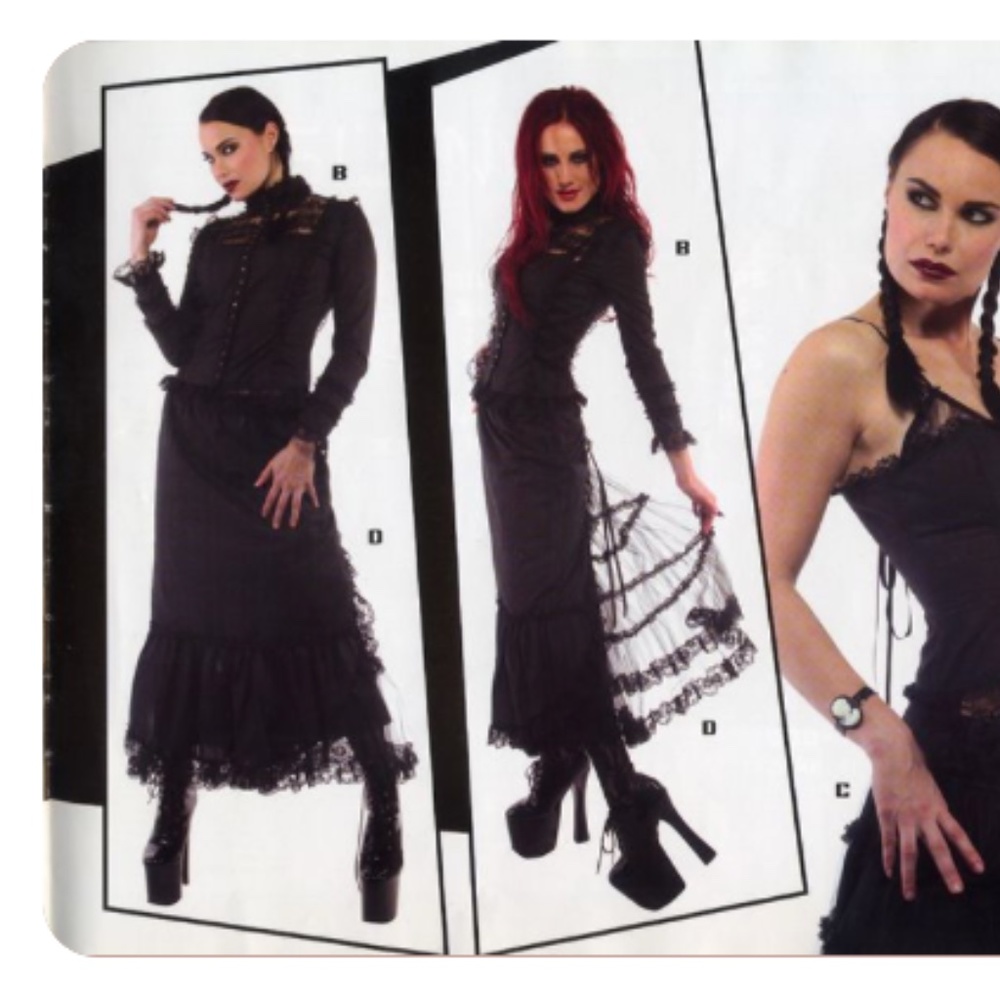 Rare Vintage Lip Service Black Victorian Gothic Skirt Blouse Matching Set